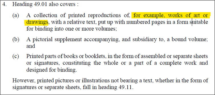 Examples used in Explanatory notes.