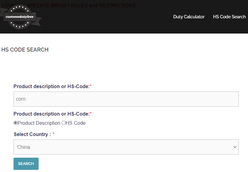 The input fields on customsdutyfree