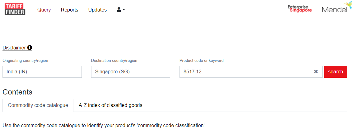 The input fields on Tariff Finder