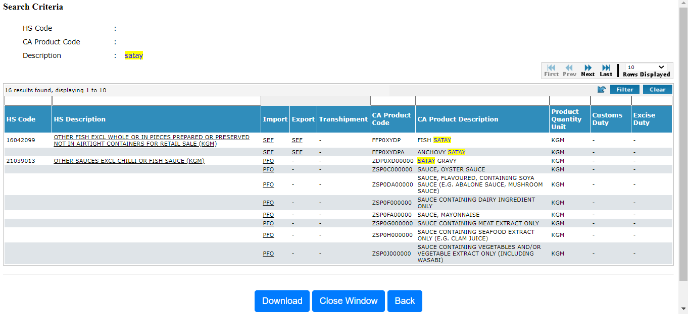 CA Product Descriptions, alongside recommended HS codes